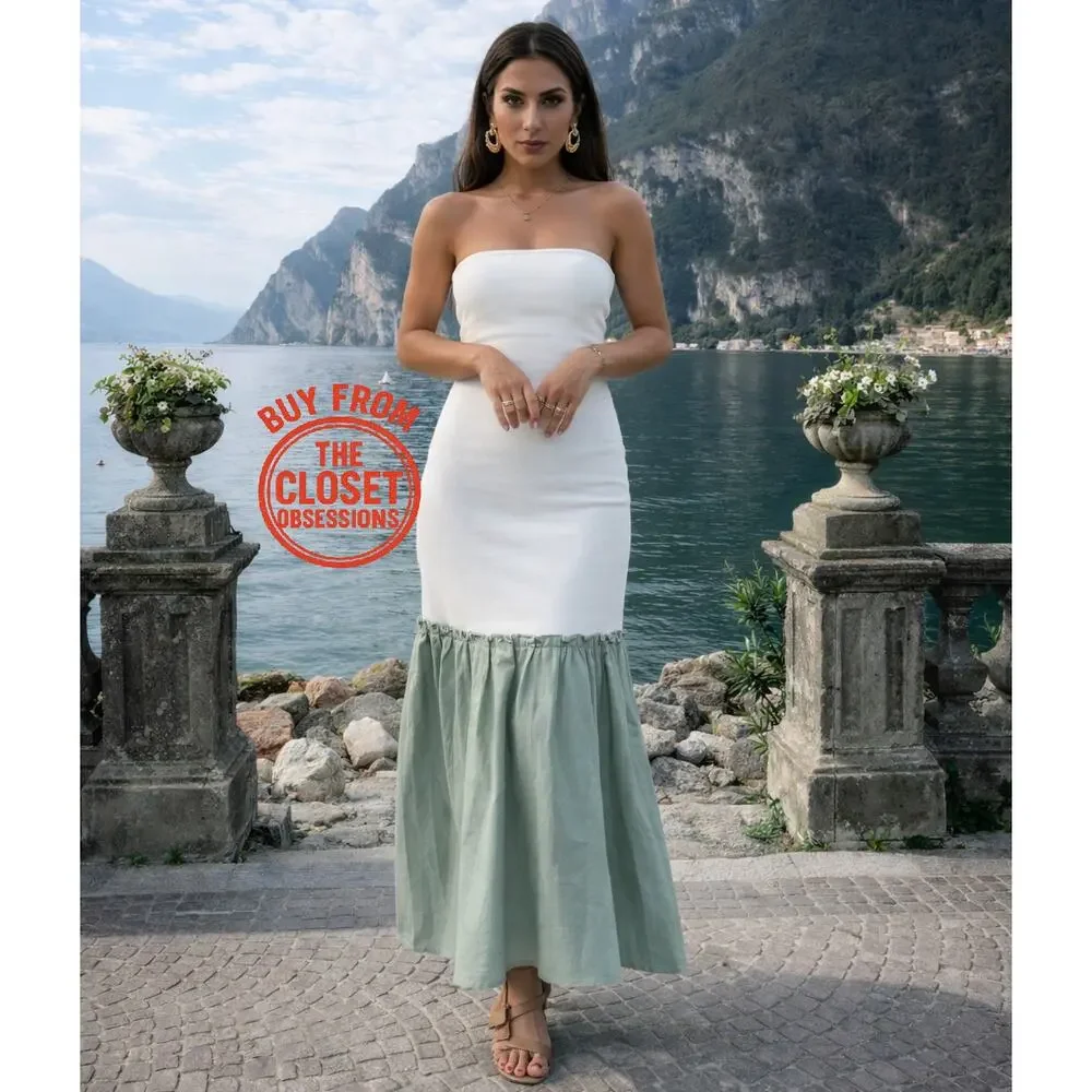 ZARA Strapless Pleated Midi Dress NWT – White & Sage Green – Sizes M & L - Picture 2 of 16
